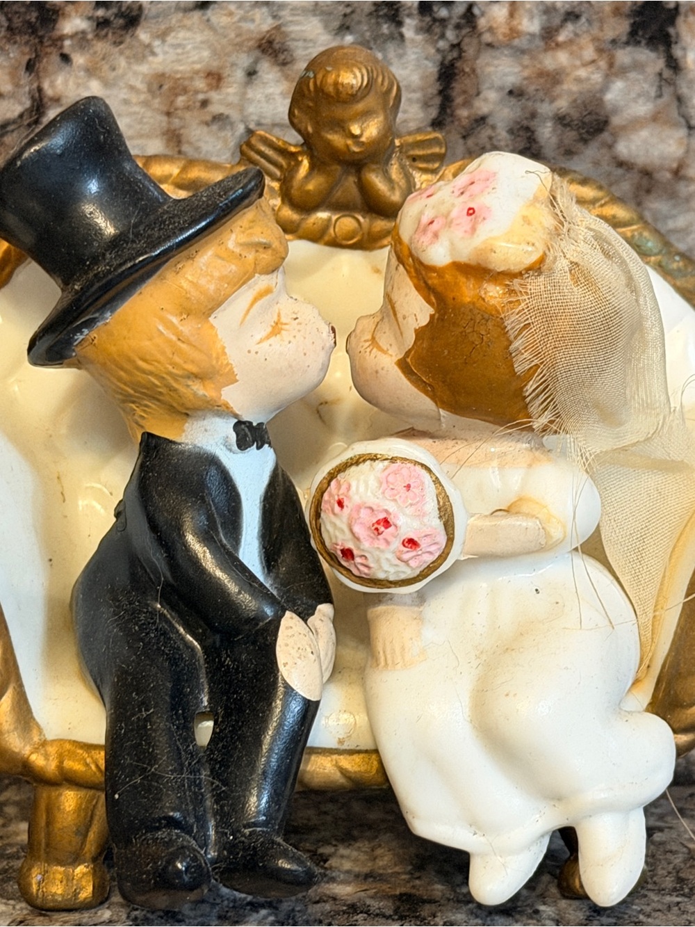 Vintage Wedding Cake Topper Couple Figurine - White and Black